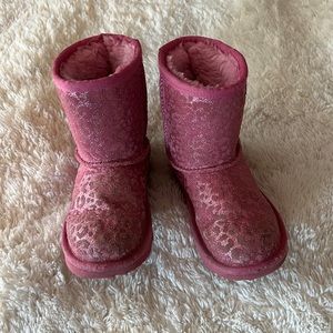 Pink leopard glitter girls UGG winter boots